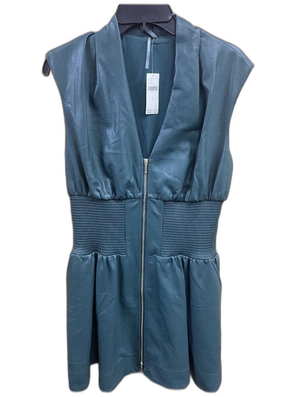 Anthropologie Dark Emerald Green Faux Leather V-Neck Midi Dress NWT Size Medium